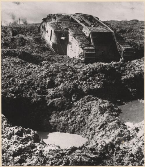 Tank disabled in the mud near the Menin Road, during the Battle of Ypres, 1917 / Frank Hurley