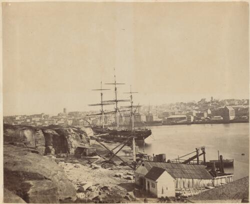Three-masted sailing ship docked at Sydney Harbour, 1874 [picture]
