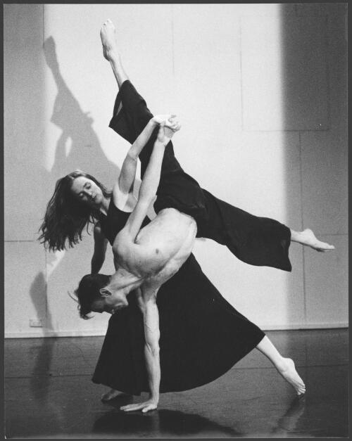 Brett Daffy and Sue Healey in Trio, a dance piece adapted from the duet in Healey's Succulent blue sway, and performed as part of the program for A Dancers' choreographic season (sic), Gorman House theatre space, Canberra, 1994 [picture] / Ross Gould