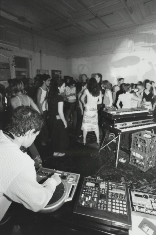 Party at SpacE3 exhibition and performance space, 151 Regent St. [i.e. Street], Chippendale, 7th April 2002, [1] [picture] / Benjamin Rushton