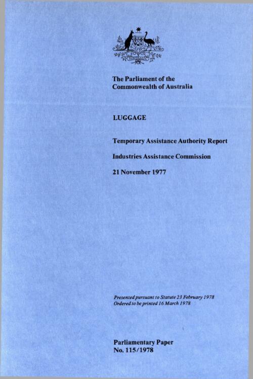Luggage, 21 November 1977 : Temporary Assistance Authority report, Industries Assistance Commission