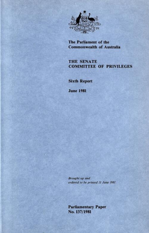 Committee of privileges : sixth report