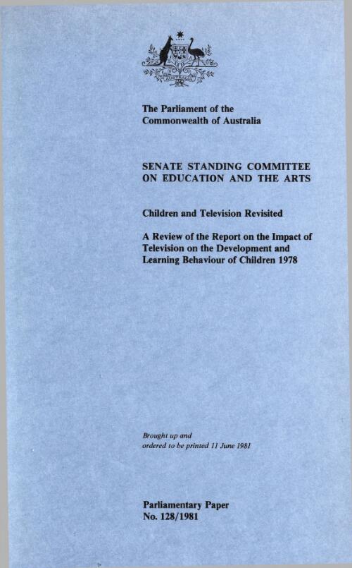 Children and television revisited : a review of the report on the impact of television on the development and learning behaviour ...  / Senate Standing Committee on Education and the Arts