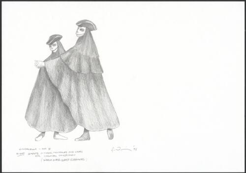 Sketches of two ghosts in masks, tricornes and capes for carnival procession, Cinderella Act I, the Australian Ballet, 1996 [picture] / Kristian Fredrikson