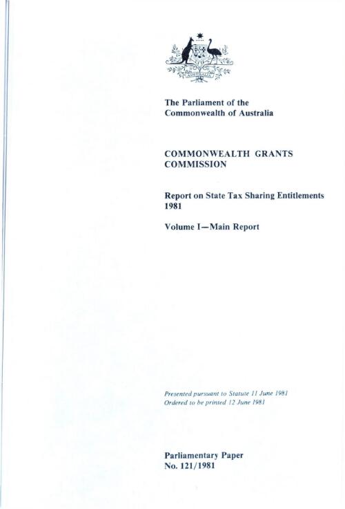 Report on state tax sharing entitlements 1981 / Commonwealth Grants Commission