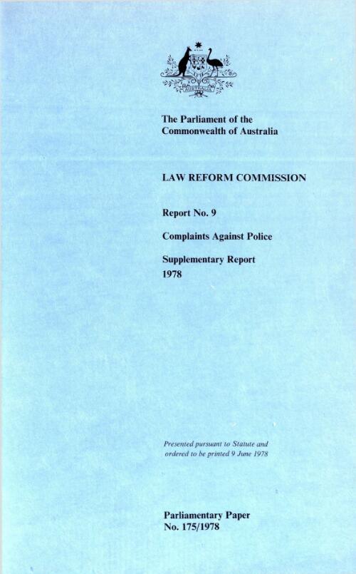 Complaints against police : supplementary report / Law Reform Commission