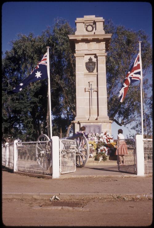 War memorial, Anzac Day, Carnavon, Western Australia, ca. 1970 [transparency] / R. Scott Memory