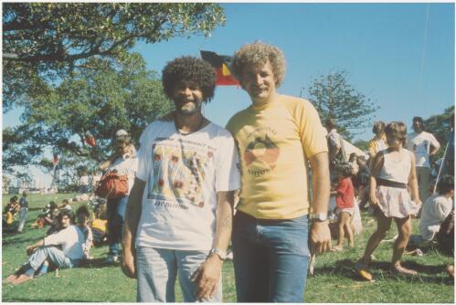 Jim Everett and Michael Mansell at Lady Macquarie's Chair, Tent Embassy, Sydney 1988 [picture] / Juno Gemes