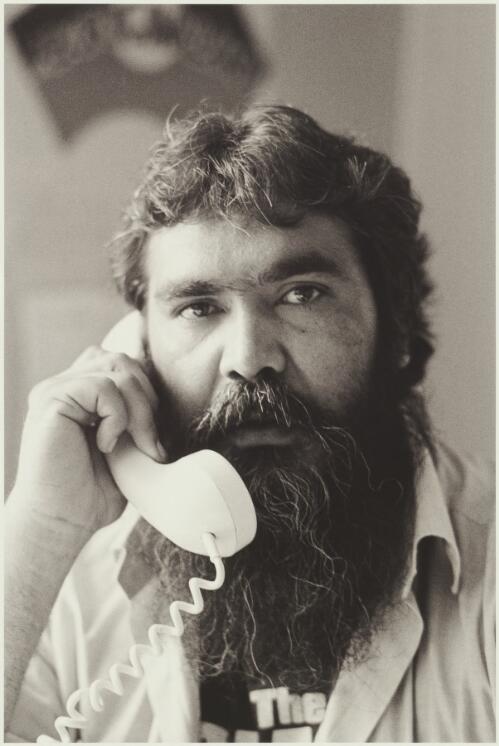 Bob Weatherall at the Foundation for Aboriginal and Torres Strait Islander Research office, National Land Rights Action, Brisbane, Queensland,1982 [picture] / Juno Gemes