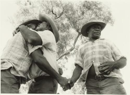 Countrymen, elders from Arakun and Mornington Island greeting each other before a ceremony, Mornington Island, Queensland, 1978 [picture] / Juno Gemes