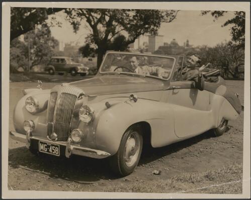 John Ulm and John Smith in Daimler car, Sydney, ca. 1947 [picture]