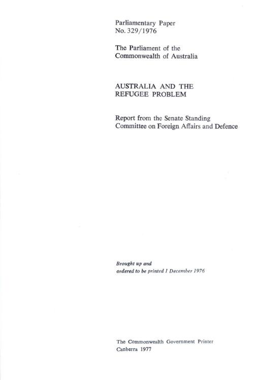 Australia and the refugee problem : report from the Senate Standing Committee on Foreign Affairs and Defence