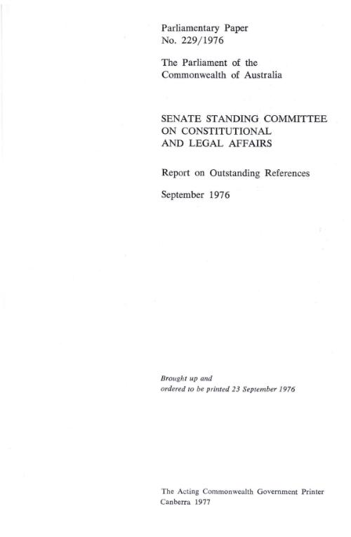 Report on outstanding references, September 1976 / Senate Standing Committee on Constitutional and Legal Affairs