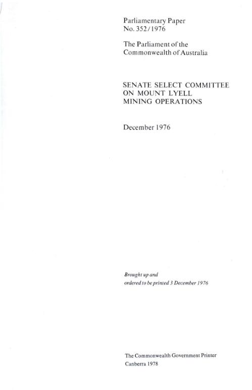 Senate Select Committee on Mount Lyell Mining Operations, December 1976