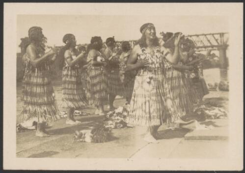 Maori women in costume performing poi dance at Rotorua, New Zealand, September 1928 [picture]