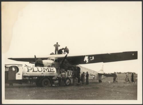 Faith in Australia, Avro X monoplane VH-UXX being fuelled ready for test flights, Richmond, New South Wales, 1933 [1] [picture]