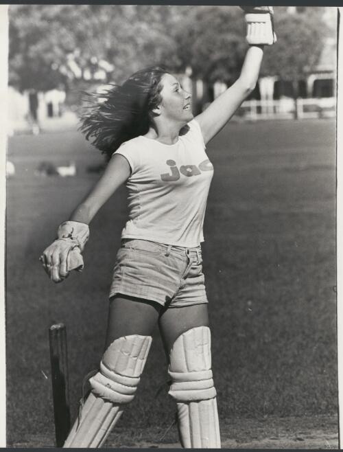 Woman cricketer, Perth, Western Australia, ca. 1975, 2 [picture] / Bruce Howard