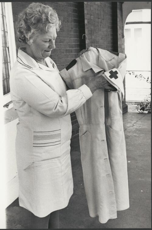 Vivian Bullwinkel with her wartime nurse's uniform, Fairfield, Victoria, ca. 1975, 2 [picture] / Bruce Howard