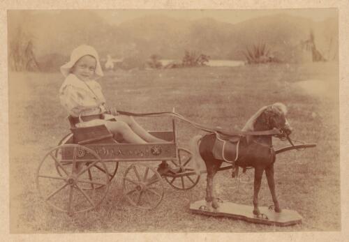 Eric Saville in hat in pony cart, Mailu Island, Papua, c.1907 [picture]