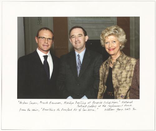 Andrew Sayers, Frank Brennan, Marilyn Darling at Reveries Exhibition, National Portrait Gallery at Old Parliament House, Canberra, 2007 [picture] / William Yang