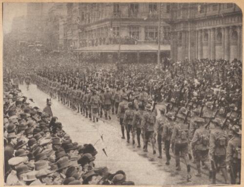 Australian Imperial Force's 2nd Infantry Brigade marching through Bourke Street, Melbourne, Friday, 25th September 1914 [picture]