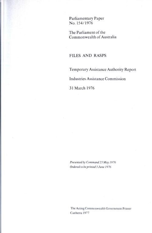 Files and rasps / Temporary Assistance Authority report, Industries Assistance Commission