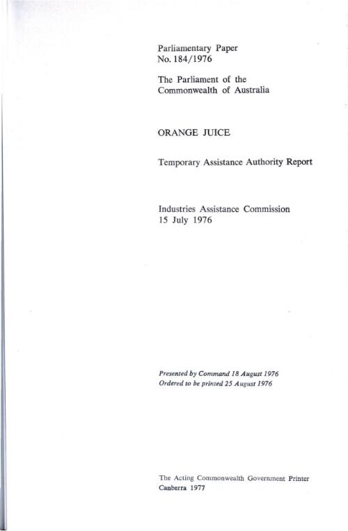 Orange juice / Temporary Assistance Authority report