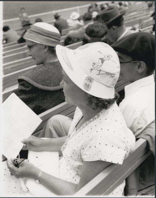 Hat worn by spectator at the Olympic Games, Melbourne Cricket Ground, November 1956, 2 [picture] / Bruce Howard
