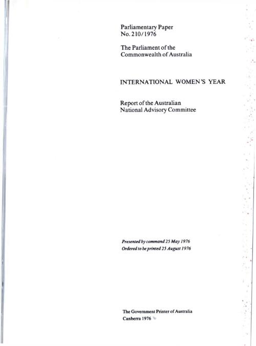 International Women's Year : report of the Australian National Advisory Committee