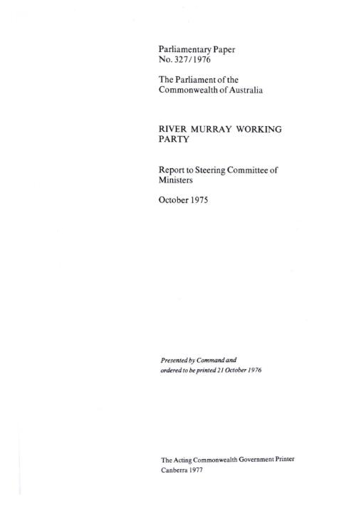 Report to Steering Committee of Ministers, October, 1975 / River Murray Working Party