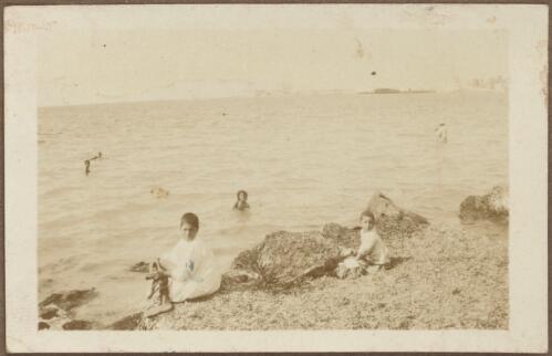 Children on the beach and in the water, Lemnos Island, Greece, May 1915 / W.A.S. Dunlop