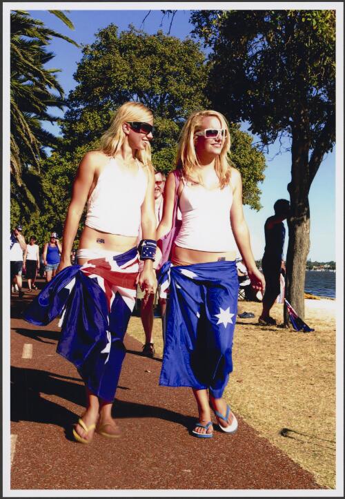 Two girls wearing Australian flag on Australia Day, Perth foreshore, Western Australia, 2007 [picture] / Darren Clark