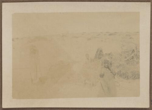 Children standing near a Bedouin shelter in the desert, Egypt, approximately 1916 / W.A.S. Dunlop