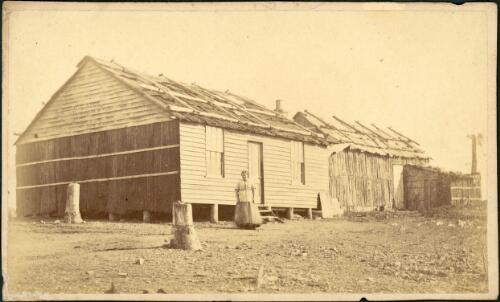 Bark house and shed at Church Hill, Gulgong, New South Wales, ca. 1872 [picture]