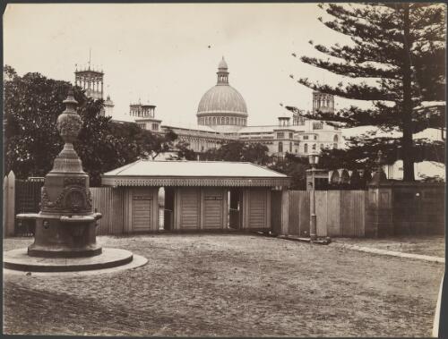 Garden Palace from the entrance to the Botanical Gardens, Sydney, ca. 1880 [picture] / Richards & Co