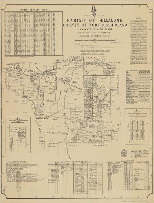 Parish of Aellalong, County of Northumberland [cartographic material] : Land District of Maitland, Municipality of Greater Cessnock, Eastern Division N.S.W. / [compiled, drawn and printed at the Department of Lands, Sydney, N.S.W.]