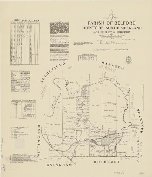 Parish of Belford, County of Northumberland [cartographic material] : Land District of Singleton / compiled, drawn and printed at the Department of Lands, Sydney N.S.W