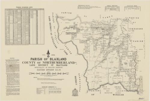 Parish of Blaxland, County of Northumberland [cartographic material] : Land District of Maitland, Municipality of Greater Cessnock, Eastern Division N.S.W. / compiled, drawn and printed at the Department of Lands, Sydney N.S.W