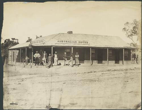 Men in front of Australian Hotel, Trunkey, New South Wales, ca. 1873 [picture]