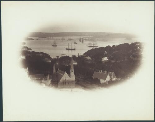 View of Lavender Bay, North Shore, Sydney, with St. Francis Xavier's Church in foreground [picture] / Charles Bayliss