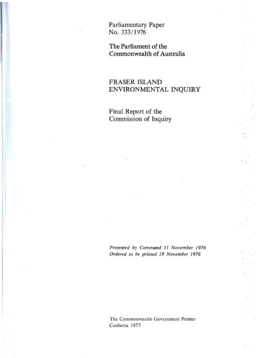Fraser Island Environmental Inquiry : final report of the Commission of Inquiry