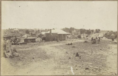 View of cottages on an unidentified road, Hill End region, New South Wales, ca.1872 [picture]