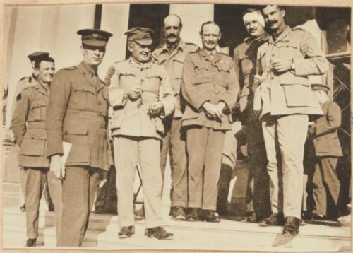 Father Goidanich standing with Australian soldiers, Egypt, approximately 1915