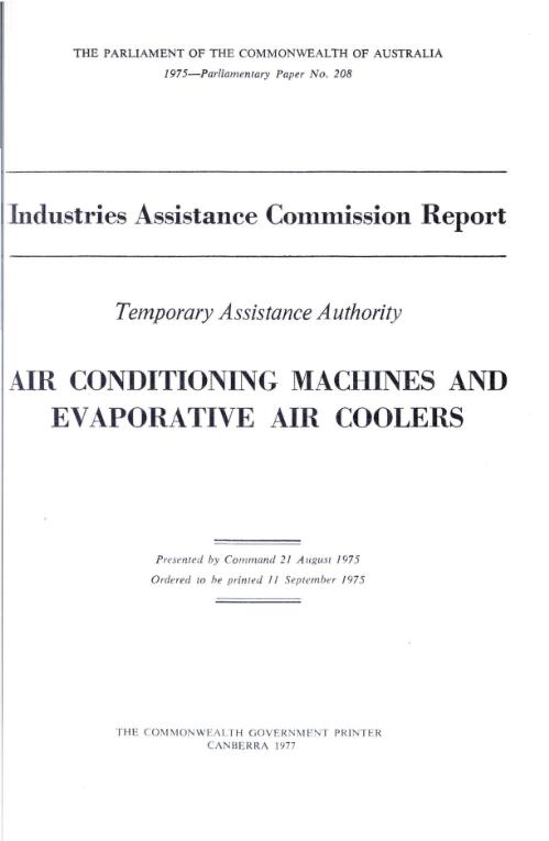 Air conditioning machines and evaporative air coolers / Temporary Assistance Authority