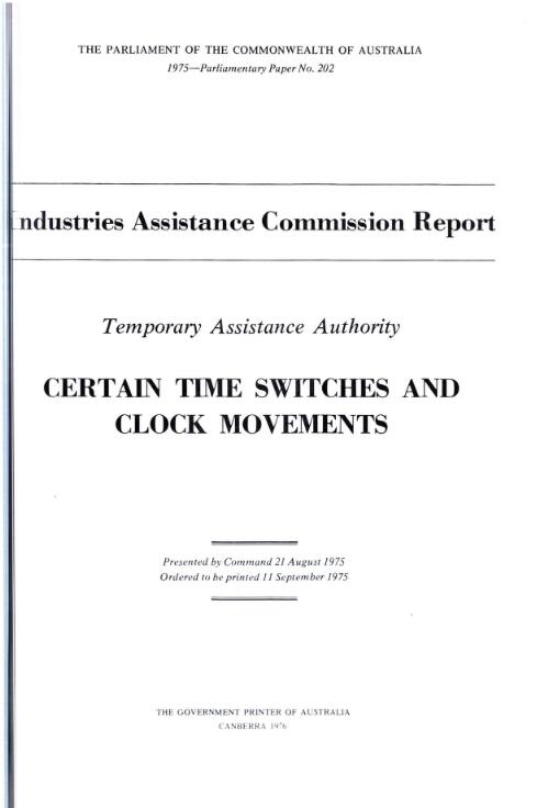 Certain time switches and clock movements / Temporary Assistance Authority