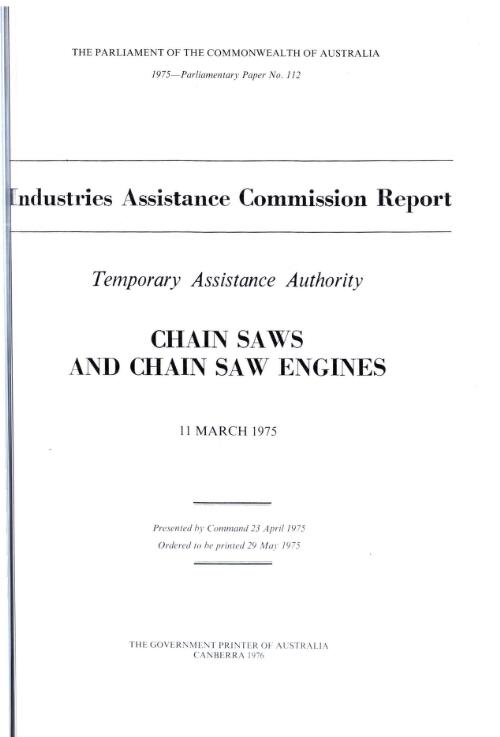 Chain saws and chain saw engines, 11 March 1975 / Temporary Assistance Authority