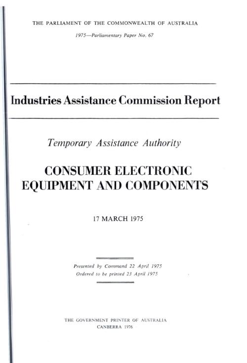 Consumer electronic equipment and components, 17 March 1975 / Temporary Assistance Authority