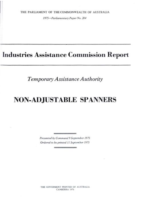 Non-adjustable spanners / Temporary Assistance Authority