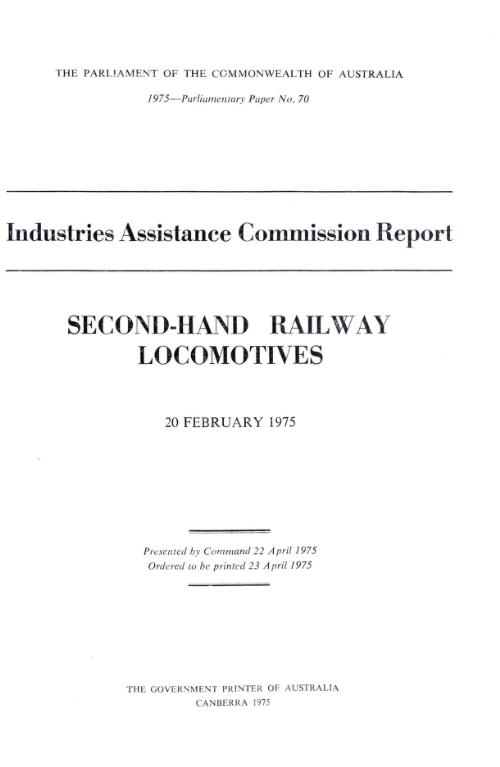 Second-hand railway locomotives, 20 February 1975 / Industries Assistance Commission