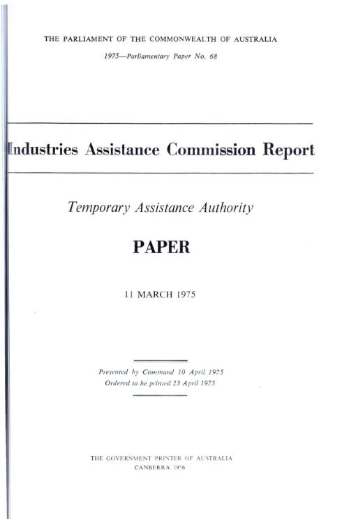 Paper, 11 March 1975 / Temporary assistance Authority